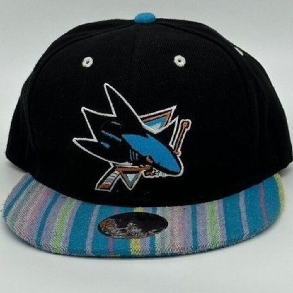 San Jose Sharks Hat Mitchell & Ness Snapback NHL Black Striped Brim Cap Hockey